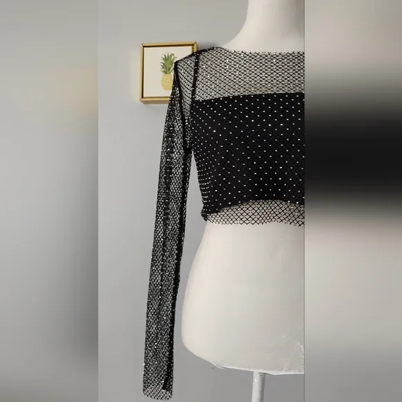 Sincerely Jules Crop top Mesh  Black Shiny Style Sexy  2 Piece New    Medium - Picture 3 of 10